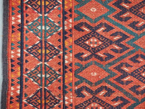 ANTIQUE YOMUT TURKMEN PALAS SOUMAK KILIM GOOD CONDITION LONG KILIM ENDS WITH DIAMOND DESIGN CIRCA 190020 - ADDITIONAL PHOTO 11