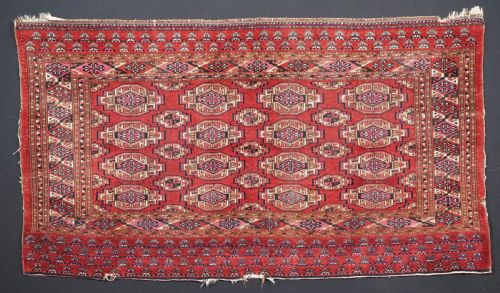 Antique Saryk Turkmen Chuval Face, Cotton and Cochineal Highlights, 2nd Half 19th Cent.