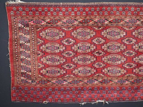fig 1. ANTIQUE SARYK TURKMEN CHUVAL FACE, COTTON AND COCHINEAL HIGHLIGHTS, 2ND HALF 19TH CENT.