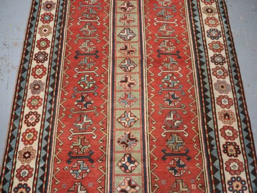 ANTIQUE SOUTH CAUCASIAN KAZAK RUG ELONGATED LATCH HOOK MEDALLIONS CIRCA 1890 - ADDITIONAL PHOTO 4