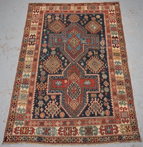 Antique Caucasian Akstafa Rug with Bold Medallion Design, Circa 1890.