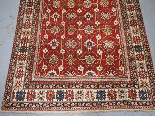ANTIQUE CAUCASIAN SHIRVAN RUG WITH BOLD FLORAL LATTICE DESIGN CIRCA 1890 - ADDITIONAL PHOTO 3