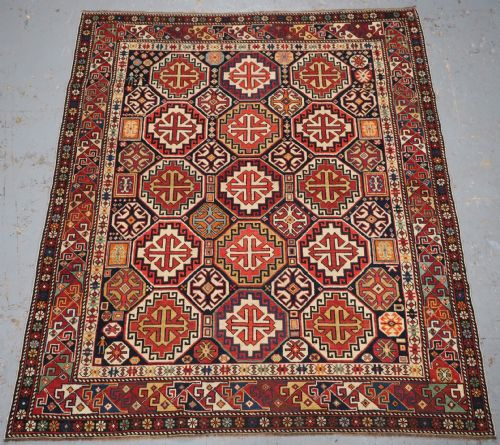 Antique Caucasian Shirvan Rug with Octagon Lattice Design, Circa 1890.