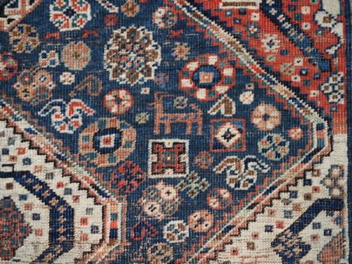 ANTIQUE TRIBAL QASHQAI RUG TRIPLE MEDALLION WITH SOFT COLOURS CIRCA 1880 - ADDITIONAL PHOTO 14
