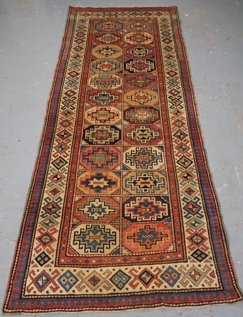 ANTIQUE CAUCASIAN MOGHAN KAZAK LONG RUG OUTSTANDING SOFT COLOURS CIRCA 1880