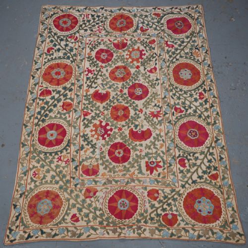 Antique Uzbeck Bokhara 'Nim' Suzani, Superb Colour and Condition, Circa 1850.