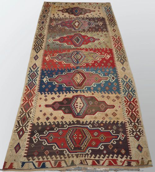 Antique Turkish Konya Two Part Kilim, Outstanding Colour, 2nd Half 19th Century.
