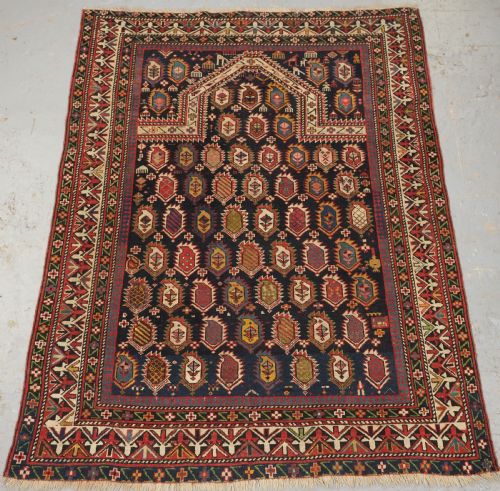 Antique Caucasian Black Marasali Prayer Rug, Scarce Border, Circa 1880.
