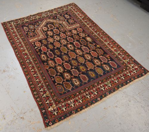 fig 1. ANTIQUE CAUCASIAN BLACK MARASALI PRAYER RUG, SCARCE BORDER, CIRCA 1880.