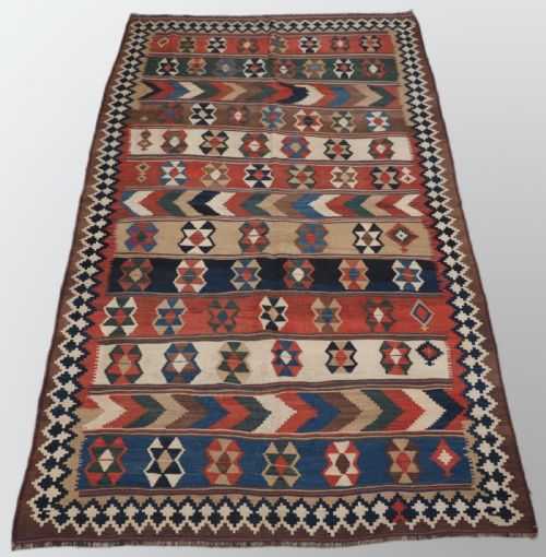 ANTIQUE QASHQAI TRIBAL KILIM WITH BANDED DESIGN CIRCA 1900