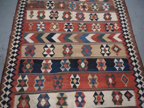 ANTIQUE QASHQAI TRIBAL KILIM WITH BANDED DESIGN CIRCA 1900 - ADDITIONAL PHOTO 5