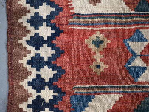 ANTIQUE QASHQAI TRIBAL KILIM WITH BANDED DESIGN CIRCA 1900 - ADDITIONAL PHOTO 8