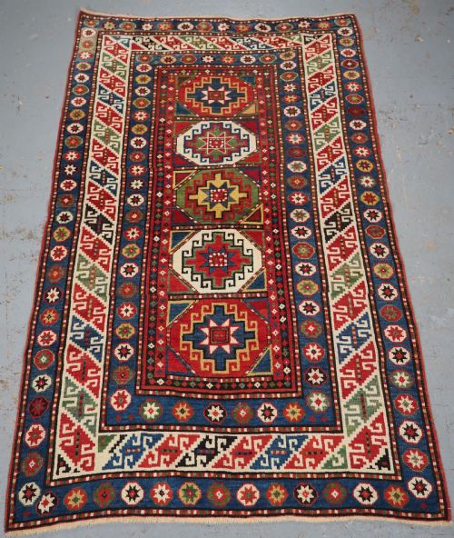 Antique Caucasian Kazak Rug with 'Memlinc' Gul Design, Circa 1890.
