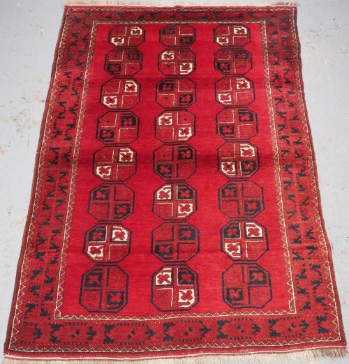 Old Afghan Village Rug, Ersari Turkmen Gul Design, Circa 1930.