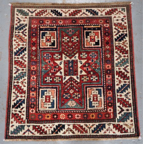 Caucasian Kazak Rug with Star of Scarce Small Size, Circa 1890.