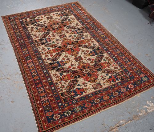 fig 1. ANTIQUE CAUCASIAN SEICHUR RUG OF CLASSIC CROSS DESIGN, CIRCA 1880.