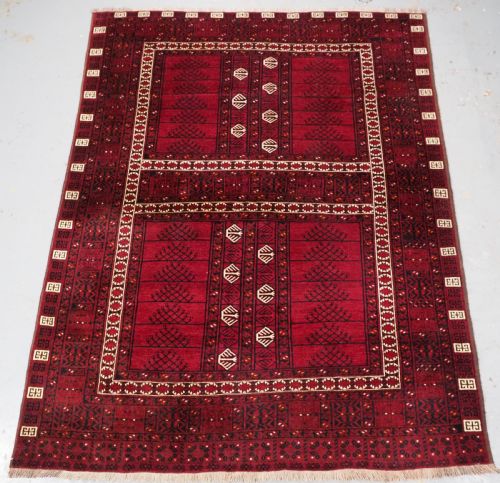 Old Afghan Village Rug of Ersari Ensi Design, Circa 1920.