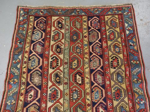 ANTIQUE CAUCASIAN GENDJE KAZAK LONG RUG WITH BOTEH DESIGN CIRCA 1880 - ADDITIONAL PHOTO 2