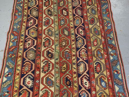 ANTIQUE CAUCASIAN GENDJE KAZAK LONG RUG WITH BOTEH DESIGN CIRCA 1880 - ADDITIONAL PHOTO 3