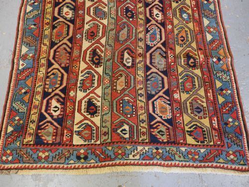 ANTIQUE CAUCASIAN GENDJE KAZAK LONG RUG WITH BOTEH DESIGN CIRCA 1880 - ADDITIONAL PHOTO 5