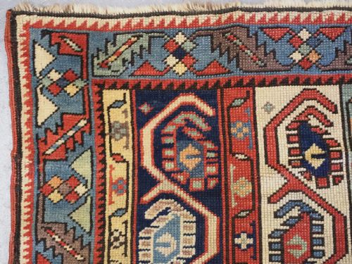 ANTIQUE CAUCASIAN GENDJE KAZAK LONG RUG WITH BOTEH DESIGN CIRCA 1880 - ADDITIONAL PHOTO 6
