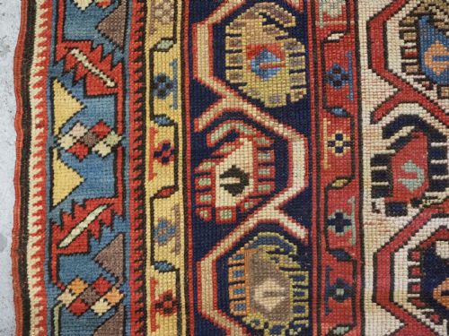 ANTIQUE CAUCASIAN GENDJE KAZAK LONG RUG WITH BOTEH DESIGN CIRCA 1880 - ADDITIONAL PHOTO 7
