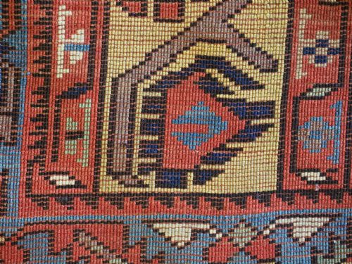ANTIQUE CAUCASIAN GENDJE KAZAK LONG RUG WITH BOTEH DESIGN CIRCA 1880 - ADDITIONAL PHOTO 12