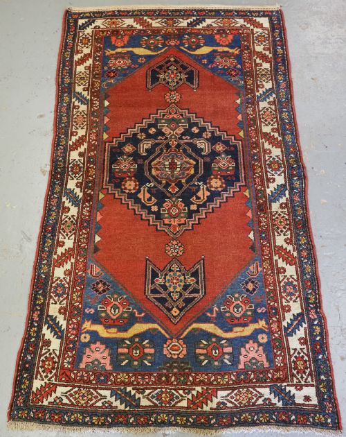 Antique Hamadan Region Village Rug, Classic Bijar Design, Circa 1900-20.