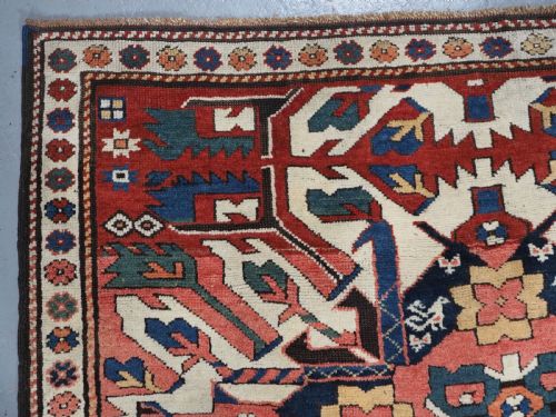 ANTIQUE CAUCASIAN CHELABERD KAZAK RUG TRIPLE MEDALLION OUTSTANDING CONDITION CIRCA 1890 - ADDITIONAL PHOTO 5