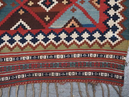 ANTIQUE QASHQAI TRIBAL KILIM SUPERB CONDITION COLOURS CIRCA 1890 - ADDITIONAL PHOTO 7