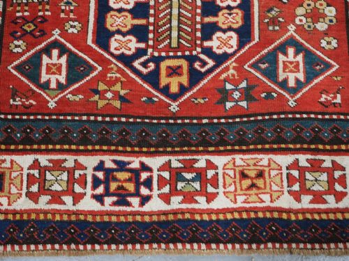 ANTIQUE CAUCASIAN GENDJE KAZAK RUG FOLK ART HORSES AND PEOPLE CIRCA 1890 - ADDITIONAL PHOTO 16
