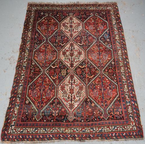 Antique Tribal Khamseh Rug with Bird Medallion Design, Circa 1900.