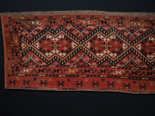 fig 1. ANTIQUE ERSARI BESHIR TURKMEN TORBA WITH IKAT DESIGN, GREAT CONDITION, CIRCA 1890.