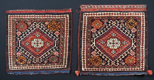 Antique Pair of Saddlebag Faces, Luri Tribe, Fine Weave & Small Size, Circa 1900.
