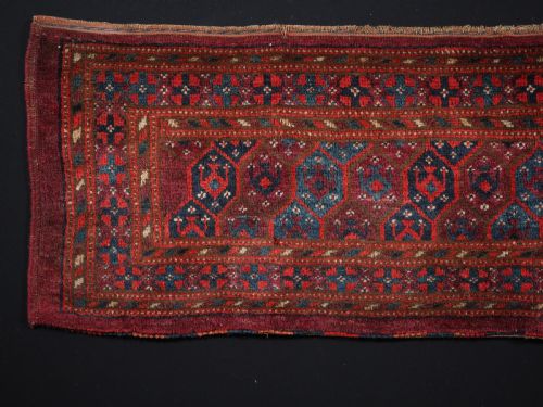 fig 1. ANTIQUE ERSARI TURKMEN TORBA WITH 'SHEMLE' GUL DESIGN, GREAT CONDITION, CIRCA 1890.