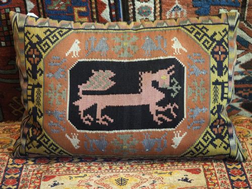 Antique Swedish Carriage Cushion, Complete with Back, Filled, Mid 19th Century.