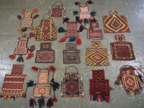 Collection of 17 Antique Tribal Salt Bags. Afghan, Turkmen, Persian, Kurdish, Uzbek.