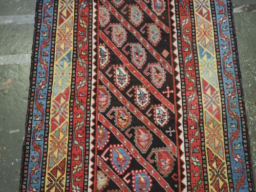 ANTIQUE CAUCASIAN KARABAGH REGION RUNNER WITH DIAGONAL BOTEH DESIGN CIRCA 1880 - ADDITIONAL PHOTO 4