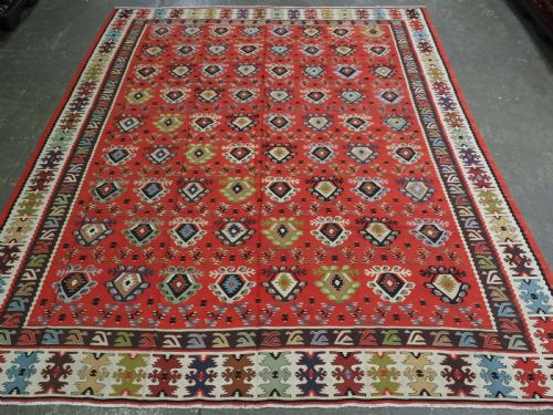 Antique Pirot / Sarkoy Kilim of Repeat Design, Large Room Size, Circa 1920.