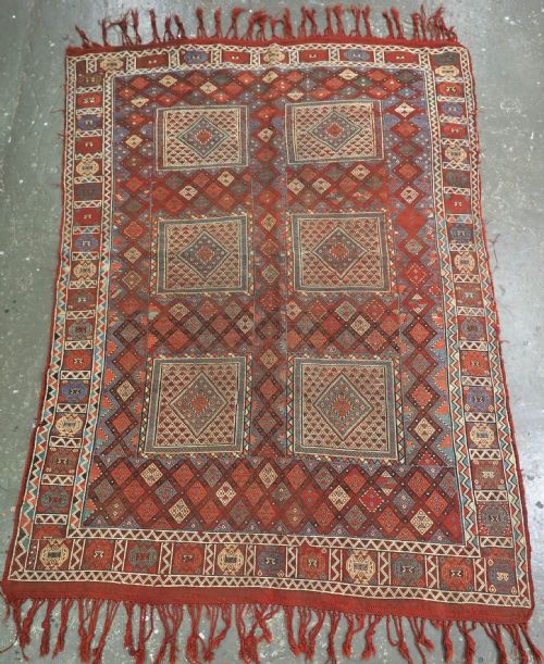 ANTIQUE SOUTH WEST CAUCASIAN BROCADED FLATWEAVE RUG OR VERNEH OR ZILI CIRCA 1890