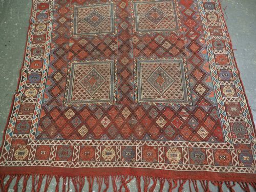ANTIQUE SOUTH WEST CAUCASIAN BROCADED FLATWEAVE RUG OR VERNEH OR ZILI CIRCA 1890 - ADDITIONAL PHOTO 4