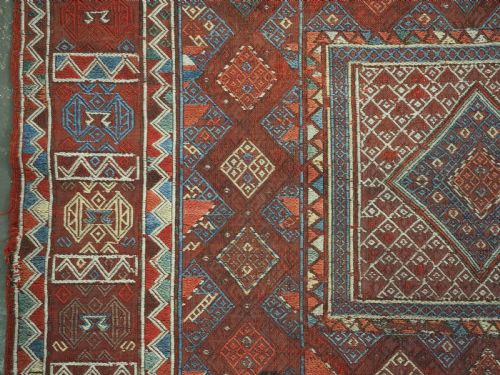 ANTIQUE SOUTH WEST CAUCASIAN BROCADED FLATWEAVE RUG OR VERNEH OR ZILI CIRCA 1890 - ADDITIONAL PHOTO 6