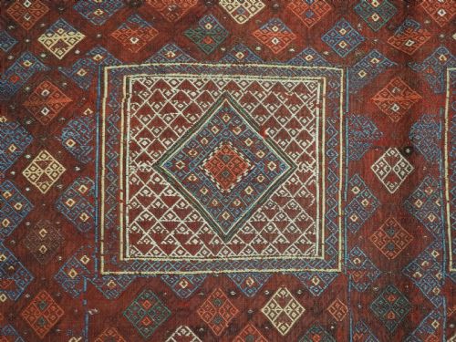 ANTIQUE SOUTH WEST CAUCASIAN BROCADED FLATWEAVE RUG OR VERNEH OR ZILI CIRCA 1890 - ADDITIONAL PHOTO 7