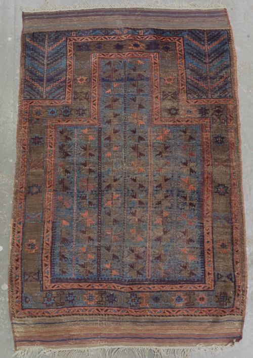 Antique Baluch or Timuri Blue Ground Prayer Rug, Circa 1880.