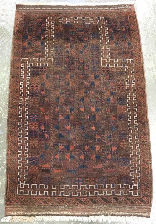 Antique Baluch Prayer Rug, Western Afghanistan, Repeat Leaf Design, Circa 1900.