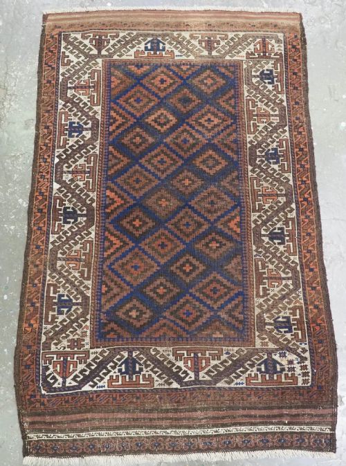 Antique Timuri or Baluch Rug, Large Ivory Border, Circa 1880.