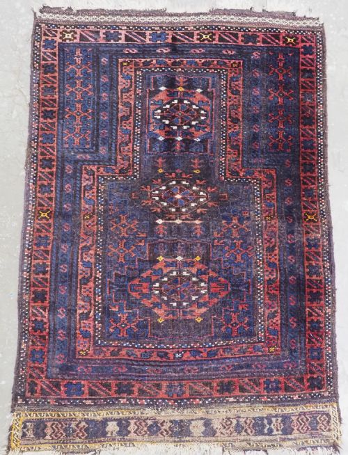 Antique Prayer Rug by the Timuri of Western Afghanistan, Blue Ground, Circa 1880.