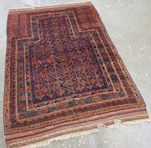 ANTIQUE BLUE GROUND TIMURI BALUCH PRAYER RUG CIRCA 1880 OR EARLIER - ADDITIONAL PHOTO 1