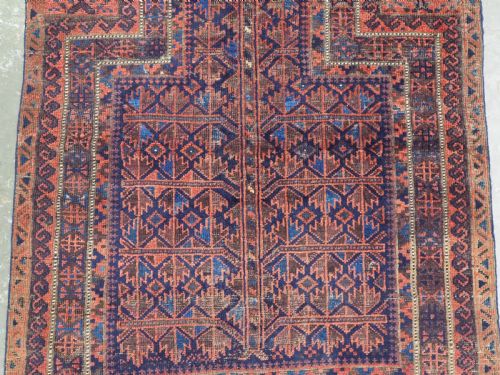 ANTIQUE BLUE GROUND TIMURI BALUCH PRAYER RUG CIRCA 1880 OR EARLIER - ADDITIONAL PHOTO 3