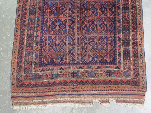 ANTIQUE BLUE GROUND TIMURI BALUCH PRAYER RUG CIRCA 1880 OR EARLIER - ADDITIONAL PHOTO 4